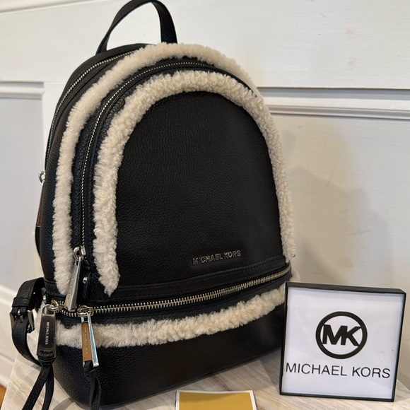Michael Kors Rhea Pebbled Leather & Australian Shearling Multi Compart. Backpack - Picture 1 of 17